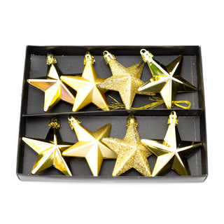 Gold 8 Piece Mini Christmas Star Baubles | Set Of 8 Star Christmas Tree Bauble Decorations | Xmas Tree Baubles Gold Christmas Tree Ornaments