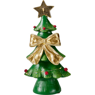 Resin LED Christmas Tree Decoration with Decorative Bow, Battery Operated