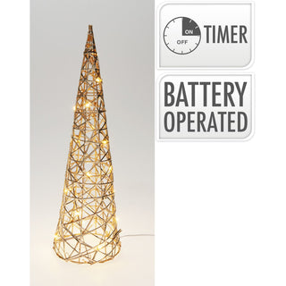 Gold LED Cone Christmas Tree Decoration 40cm, Battery Operated Timer
