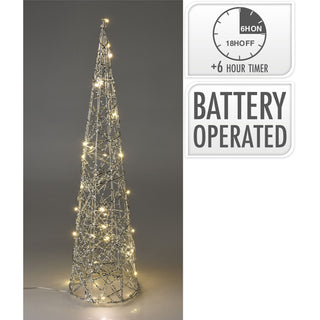 Silver Cone LED Christmas Tree | Warm White Pre-lit Light-Up Tree Cone - 60cm