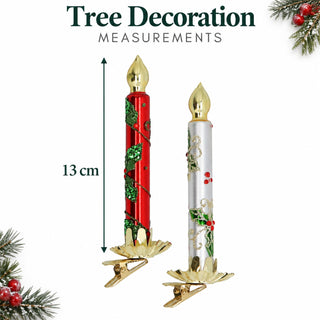 Set Of 2 Glass Clip On Christmas Candle Tree Decorations, Gisela Graham 13cm
