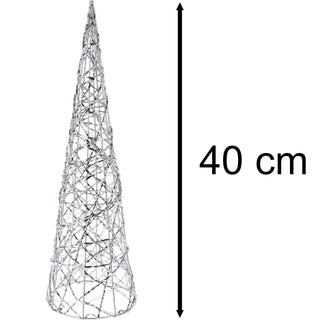 Silver Cone LED Christmas Tree | Warm White Pre-lit Light-Up Tree Cone - 40cm