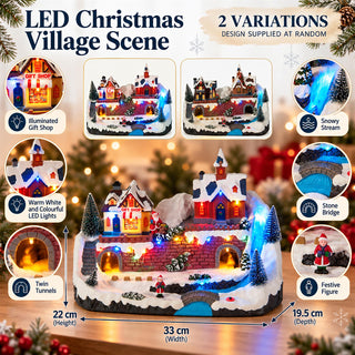 LED Christmas Village with Moving Cars or Skiers, Random Design, 33 cm