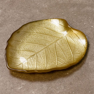 Gold Glass Leaf Trinket Dish | Botanical Vanity Plate Trinket Tray - 18x16cm