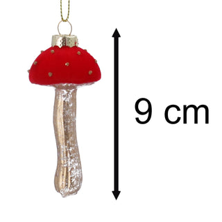 Red & Gold Toadstool Christmas Bauble | Glass Mushroom Tree Ornament - 9cm