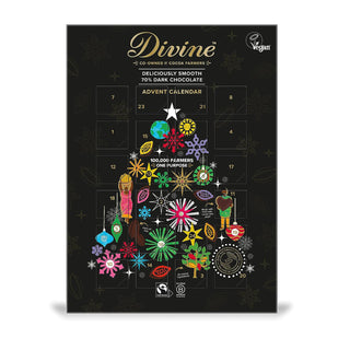 Divine Fairtrade Dark Chocolate Christmas Advent Calendar | 70% Cocoa Dark Chocolate Advent Calendar | Vegan Chocolate Christmas Calendar 85g