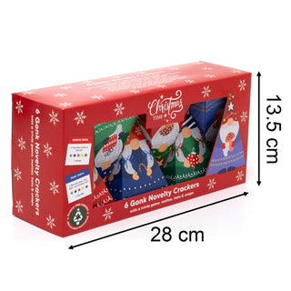 Gonk Pyramid Christmas Crackers | Set of 6 Novelty Family Crackers & Trivia Game