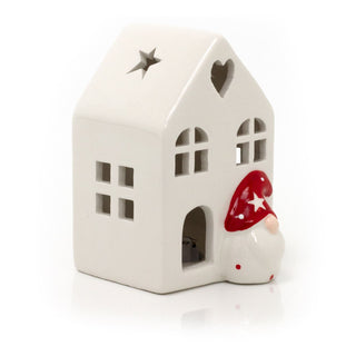 White Ceramic LED Christmas House with Gonk | Light Up Festive Decoration - 11cm