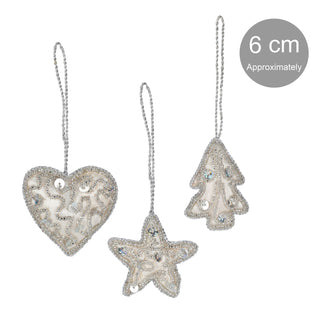 Set of 3 Christmas Tree Hanging Decorations | Ivory Baubles Star Tree Heart