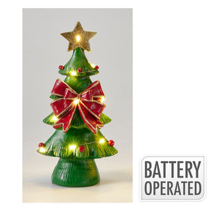 Resin LED Christmas Tree Decoration with Decorative Bow, Battery Operated