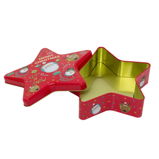 Red Star Christmas Tin Storage Boxes | Cookie Biscuit Tin Star Gift Box 19cm