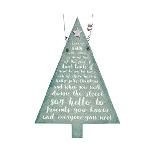 Hanging Frosty Glitter Christmas Tree Song Plaque Decoration ~ Have A Holly Jolly Christmas