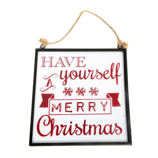 Hanging Christmas Glass Plaque Decoration 21cm x 20cm - Have Yourself A Merry Christmas