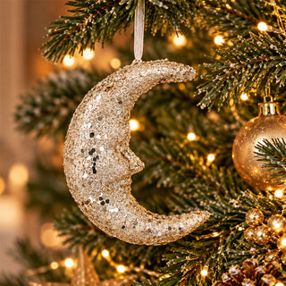 Gisela Graham Gold Moon Christmas Decoration, 13cm Hanging Ornament