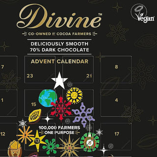 Divine Fairtrade Dark Chocolate Christmas Advent Calendar | 70% Cocoa Dark Chocolate Advent Calendar | Vegan Chocolate Christmas Calendar 85g