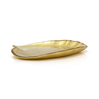 Gold Glass Leaf Trinket Dish | Botanical Vanity Plate Trinket Tray - 18x16cm