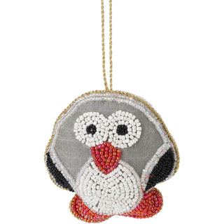 Christmas Tree Beaded Owl Bauble | Christmas Tree Hanging Ornament - 10cm