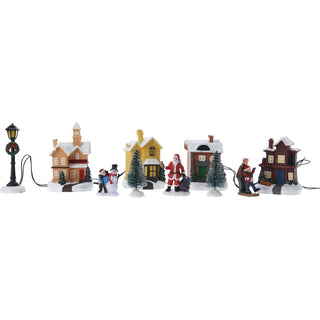 LED Christmas Village Scene, 10-Piece Light-Up Christmas Village Set 4 Houses
