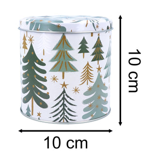 Green Trees Christmas Tin | Festive Chocolate Tin, Treat Storage Tin - 10x10cm