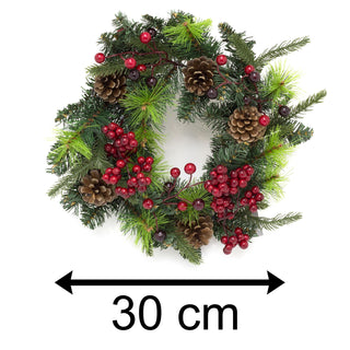 30cm Traditional Christmas Wreath Pine Cone And Berry Decoration | Christmas Door Wreath Xmas Wreath | Christmas Decorations