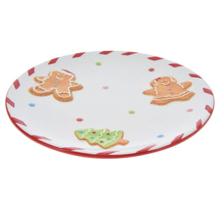 Round Ceramic Christmas Gingerbread Plate | Festive Dish Snack Plate - 20cm