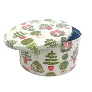 Topiary Christmas Cake Tin, Gisela Graham Festive Round Metal Storage Tin 23cm