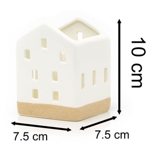 Ceramic House Shaped with Natural Base | Christmas Tealight Candle Holder