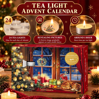 Christmas Tea Light Advent Calendar with 24 Revealing Picture Candles