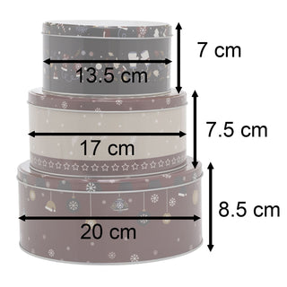 Set of 3 Christmas Storage Tins | 3-piece Festive Round Kitchen Nesting Tins