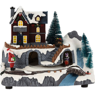 Traditional Christmas Village Scene | LED Light-Up Ornament with Movement - 20cm