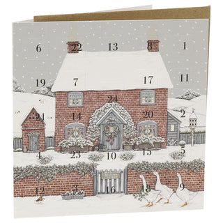 Christmas Cottage Advent Calendar Greetings Card, 16cm Snowy Cottage 24 Doors