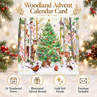 Festive Woodland Advent Calendar Greetings Card, 24 Door Card with Envelope