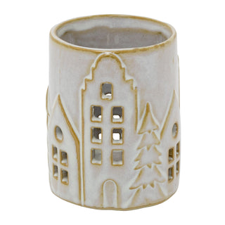 Round House Design Tealight Candle Holder, 9.5cm Ceramic Christmas Decoration
