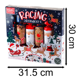 6 Racing Reindeer Christmas Crackers | Family Crackers with Pull-Back Reindeers