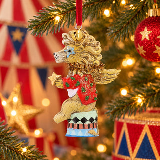 Gold Glitter Circus Lion Christmas Tree Decoration, Gisela Graham 8.5cm