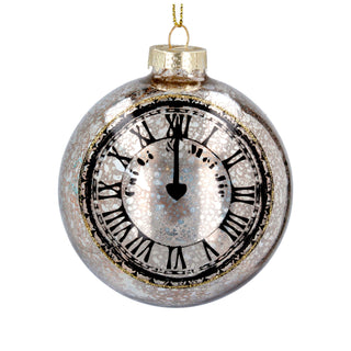 Silver & Gold Clock Bauble | Mottled Glass Christmas Tree Hanging Ornament - 8cm