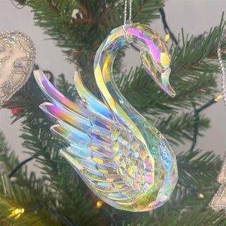 Rainbow Iridescent Swan Christmas Bauble | Bird Christmas Tree Ornament - 10cm