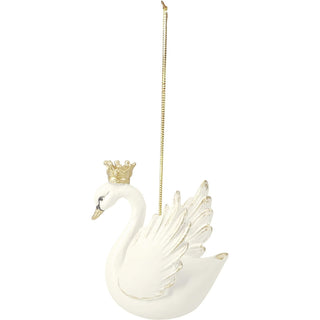 Hanging Swan Christmas Tree Decoration, 7.5cm White or Cream Gold Crown