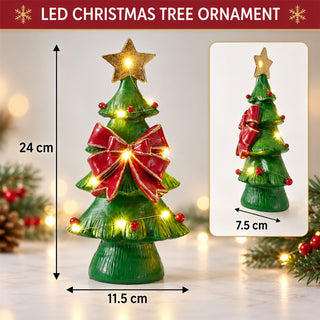 Resin LED Christmas Tree Decoration with Decorative Bow, Battery Operated