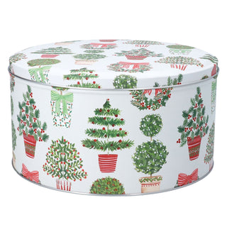 Topiary Christmas Cake Tin, Gisela Graham Festive Round Metal Storage Tin 23cm