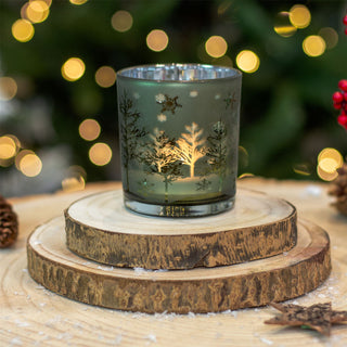 Silhouette Christmas Tealight Holder | Frosted Green Glass Candle Holder - 8cm