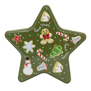 Green Star Christmas Tin Storage Boxes | Cookie Biscuit Tin Star Gift Box 19cm