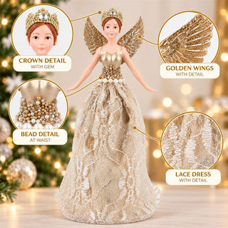Gold Christmas Tree Fairy Topper, Gisela Graham Gold Resin Angel 19cm