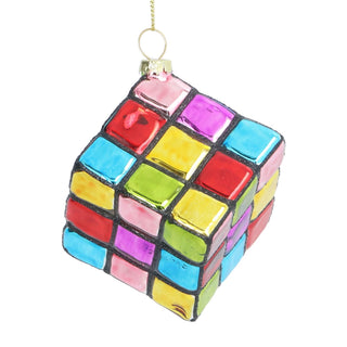 Rubiks Cube Christmas Tree Decoration | Gisela Graham Glass Novelty Bauble 5.5cm
