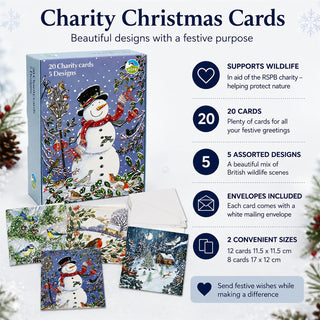 RSPB Charity Christmas Cards Box of 20 Christmas Cards with 5 Designs, Wildlife