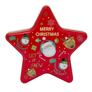 Red Star Christmas Tin Storage Boxes | Cookie Biscuit Tin Star Gift Box 19cm