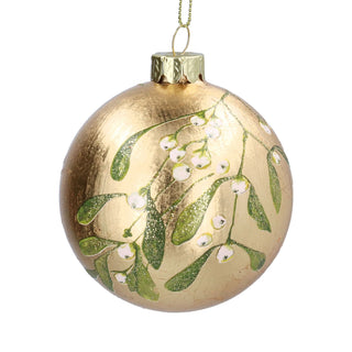 Gold Mistletoe Glass Christmas Bauble, Gisela Graham Tree Decoration 8cm