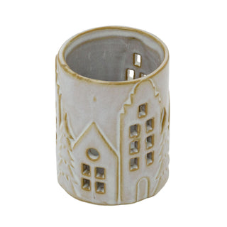 Round House Design Tealight Candle Holder, 9.5cm Ceramic Christmas Decoration
