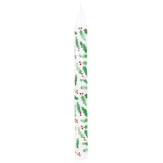 Holly Red Berries Dinner Candle | Tall Unscented Taper Christmas Candle - 23cm