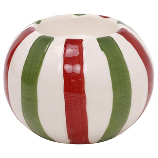 Christmas Candy Stripe Ceramic Candle Holder 9.5x7cm